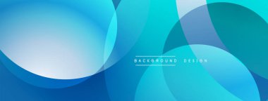 Soyut mavi arkaplan. Üst üste binen daireler dinamik görsel efekt yaratır. Sancaklar ve web siteleri için modern tasarım uygun.