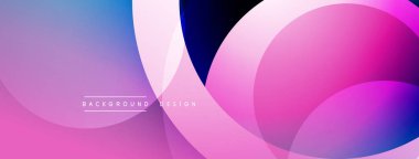 Soyut arkaplan özellikleri üst üste binen daireler, gradyanlar. Pembe, mor, mavi renkler modern görsel efektler yaratır. Metin arkaplan tasarımı okur.