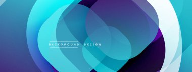 Soyut katmanlı şekiller dinamik arkaplan yaratır. Mavi, mor renkler modern estetik sunarak tasarıma hükmediyor. Yumuşak gradyanlar görsel derinlik sunar.