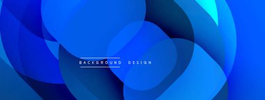 Soyut mavi tasarım özellikleri üst üste binen yuvarlak şekiller. Gradyan gölgeler dinamik görsel efekt yaratır. Modern arkaplan ögesi.