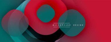 Soyut geometrik şekiller örtüşüyor, canlı renk eğimleri yaratıyor. Kırmızı, deniz mavisi renkleri modern estetik sunarak tasarıma hakim..