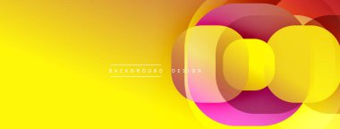 Parlak sarı eğimli arka plan dairesel şekillerle örtüşüyor. Pembe, turuncu renkler modern görsel efektler yaratır. Basit tasarım.