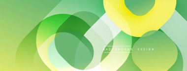 Soyut geometrik şekiller örtüşüyor, canlı yeşil, sarı renkler yaratıyor. Modern tasarım tazelik, enerji, basitlik öneriyor.