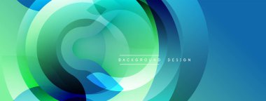 Soyut dairesel katmanlar canlı gradyan arkaplan oluşturur. Mavi, yeşil renkler pürüzsüzce harmanlanır, modern tasarım ögesi.