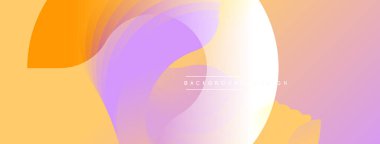 Soyut şekiller örtüşür, yumuşak eğimler yaratır. Sıcak renkler baskın, turuncu, mor, sarı renkler. Minimalist tasarım modern estetiği öneriyor.