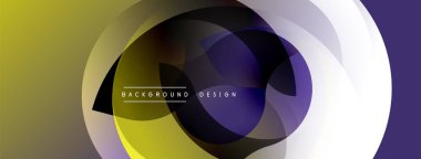 Soyut geometrik şekiller örtüşür, dinamik görsel efekt yaratır. Sarı, mor, beyaz renkler düzgün bir şekilde harmanlanır. Modern tasarım ögesi.