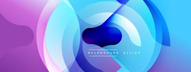 Soyut arka plan katmanlı daireler, canlı mor, mavi gradyanlar. Modern tasarım elementleri dinamik görsel efekt yaratır.