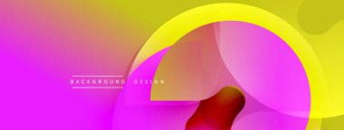 Soyut enerjik tasarım. Pembe, sarı renkler düzgün bir şekilde harmanlanır. Üst üste binen şekiller dinamik görsel efekt yaratır. Modern arkaplan dokusu.