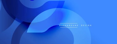 Soyut mavi şekiller dinamik bileşim oluşturur. Yumuşak eğimler derinliği, modern estetiği akla getiriyor. Mevcut en küçük metin.