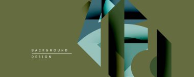 Soyut geometrik tasarım katmanlı şekiller, gradyanlar içerir. Teal, zeytin renkleri kompozisyona hakim. Minimalist stil modern görsel etki yaratır. Arkaplan dokusu ince.