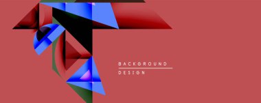 Soyut geometrik bileşim. Kırmızı arkaplan, üst üste binen mavi, siyah ve yeşil şekillere sahip. Parlak efektli modern tasarım, dinamik görsel ilgi yaratıyor. Mevcut en küçük metin.