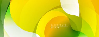 Soyut, enerjik bir arkaplan. Üst üste binen şekiller dinamik, pürüzsüz eğimler yaratır. Sarılar, yeşiller dizaynın hakimi. Modern estetik.