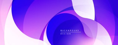 Soyut sıvı şekilleri, mor renkler baskın gelir. Gradyan geçişler derinlik yaratır, modern tasarım unsuru. Minimalist estetik, canlı renkler.