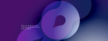 Soyut mor tasarım, üst üste binen daireler oluşturarak sıvı şekiller oluşturur. Renkler derinlik sağlar, modern estetik.