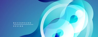 Soyut mavi arkaplan. Üst üste binen şekiller dinamik akış yaratır, modern estetik. Düz eğimler, temiz tasarım.