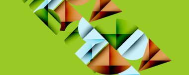 Soyut geometrik tasarım katmanlı üçgenler oluşturarak metin oluşturur. Parlak renkler kireç arkaplan ile tezat oluşturur. Modern, cesur görsel.