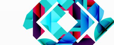 Soyut geometrik bileşim. Mavi, mavi, mor renkler egemen. Şekiller örtüşür ve dinamik görsel efekt yaratır. Modern tasarım.