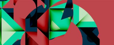 Soyut geometrik tasarım. Kırmızı, deniz mavisi, donanma şekilleri harf biçiminde kesişir. Minimalist tarz, kalın renkler, modern estetik..