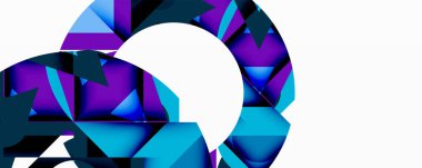 Soyut geometrik şekiller kısmi daire oluşturur. Mavi, mor renkler dizaynın hakimi. Minimalist tarz, temiz çizgiler modern estetik sunar.