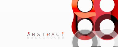 Modern soyut tasarım. Kırmızı, gri, beyaz daireler dinamik bileşim oluşturur. Temiz çizgiler, basit şekiller, zarif görsel efektler..