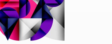 Soyut geometrik tasarım. Canlı pembeler, morlar, gümüş renkler dinamik kompozisyon oluşturur. Modern, şık görsel element.