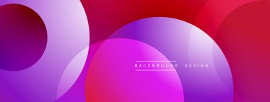 Soyut arkaplan özellikleri üst üste binen daireler, canlı mor renkler, kırmızı renkler. Modern tasarım, pürüzsüz gradyanlar dinamik görsel efekt yaratır.