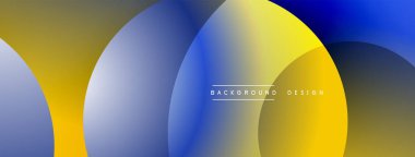Soyut bileşim daireleri üst üste bindiriyor. Mavi, sarı renkler modern görsel efektler yaratır. Minimalist tasarım arka planlar için uygundur.
