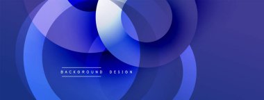 Soyut mavi arkaplan. Üst üste binen daireler dinamik görsel efekt yaratır. Modern tasarım elementleri pürüzsüz eğimler sunar.