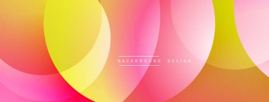 Soyut, enerjik çemberler çakışıyor. Pembe, sarı, turuncu renkler dinamik görsel efekt yaratır. Arka planlar için modern tasarım ögesi.