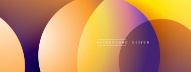 Soyut gradyan çemberler çakışıyor. Sıcak renkler baskın gelir, pürüzsüz geçişler yaratır. Metin elementli minimalist tasarım.