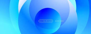 Soyut mavi katmanlar dinamik arkaplan oluşturur. Düz eğimler, dairesel şekiller modern tasarım, temiz estetik.