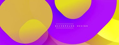 Soyut, enerjik tasarım, üst üste binen daireler. Sarı, mor renkler dinamik görsel efekt yaratır. Minimalist metin mevcut.