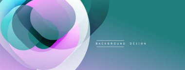 Soyut tasarım özellikleri üst üste binen daireler, yumuşak eğimler. Teal, lavanta, beyaz renkler modern estetik yaratıyor. Mevcut en küçük metin.