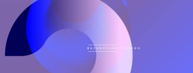 Soyut arkaplan özellikleri üst üste binen daireler, gradyanlar. Mor, mavi renkler tasarımda baskın. Minimalist estetik, modern his.