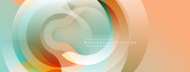 Soyut çemberler, yumuşak eğimler oluşturarak kesişir. Şeftali, deniz mavisi, turuncu renkler tasarımda baskın. Sunumlar için minimalist arkaplan.