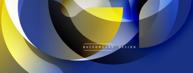 Soyut akışkan şekiller, sarı, mavi, altın renkler dinamik bir zemin oluşturur. Modern tasarım elementleri hareket ve enerji.