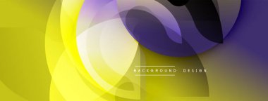 Soyut tasarım özellikleri üst üste binen renkli şekiller. Sarı, mor, beyaz renkler dinamik görsel efekt yaratır. Modern arkaplan ögesi.