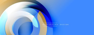 Soyut mavi arkaplan, üst üste binen dairesel katmanlar. Gradyan renkler dinamik görsel efekt yaratır. Modern tasarım ögesi.