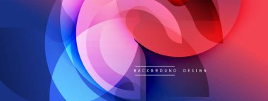 Soyut renkli katmanlar dinamik bileşim yaratır. Üst üste binen şekiller hareketi, derinliği ve modern estetiği akla getiriyor. Metin arkaplan tasarımı okur.