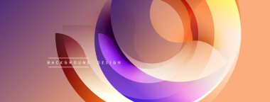 Soyut tasarım özellikleri üst üste binen daireler, gradyanlar. Sıcak renkler baskın gelir, modern görsel efekt yaratır. Arkaplan yenilik ve teknoloji öneriyor.