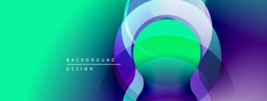 Soyut enerjik tasarım. Üst üste binen daireler dinamik görsel efekt yaratır. Turkuazdan mor renge geçiş aşamaları. Modern estetik.
