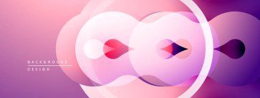 Soyut çemberler çakışıyor, yumuşak eğimler yaratıyor. Pembe, mor renkler tasarıma hakim. Modern, minimalist estetik.