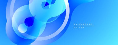 Soyut mavi arkaplan. Üst üste binen daireler dinamik, akışkan şekiller yaratır. Gradyan etkileri olan modern tasarım. Yumuşak geçişler, canlı renkler.