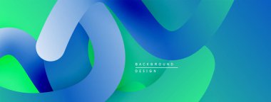 Soyut sıvı şekilleri, canlı mavi, yeşil gradyanlar. Modern tasarım, pürüzsüz kıvrımlar dinamik bileşim yaratır. Arkaplan dokusu görünür.