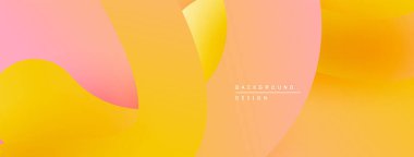 Soyut akışkan şekiller harmanlanır ve sıcak bir eğim yaratır. Yumuşak pembeler, sarılar, portakallar kompozisyona hakim. Minimalist tasarım modern estetiği öneriyor.