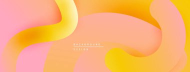 Soyut sıvı şekiller, canlı renklerin karışımı. Yumuşak gradyanlar dinamik arkaplan tasarımı yaratır. Şeftali, sarı, pembe renkler kompozisyona hakim..