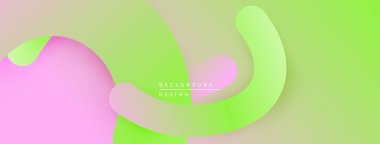 Soyut sıvı şekiller, pastel renklerin karışımı. Modern tasarım, pürüzsüz eğimler dinamik kompozisyon yaratır. Açık pembe, yeşil renkler egemen.