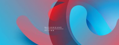 Soyut sıvı şekilleri kesişir. Mavi, kırmızı, mor renkler dinamik bileşim oluşturur. Arka planlar için modern tasarım ögesi.