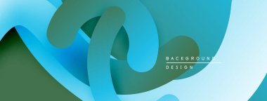 Soyut sıvı şekilleri üst üste binerek dinamik mavi, deniz mavisi ve yeşil eğimler yaratır. Modern tasarım hareket, derinlik ve görsel ilgi öneriyor.