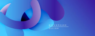 Soyut sıvı şekilleri örtüşür, parlak mavi mor renkler yaratır. Modern tasarım hareket, derinlik ve görsel ilgi öneriyor.